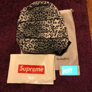 Supreme fleece leopard backpack